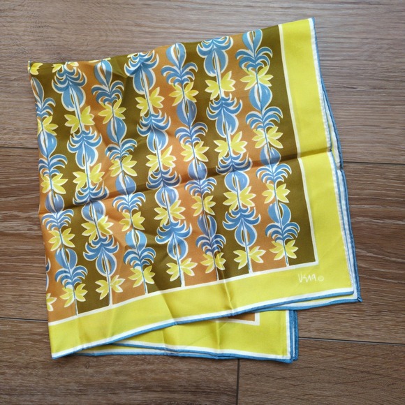 Vera Neumann Accessories - Vintage Vera Neumann Square Abstract Retro Floral Scarf Green Bronze Brown Blue